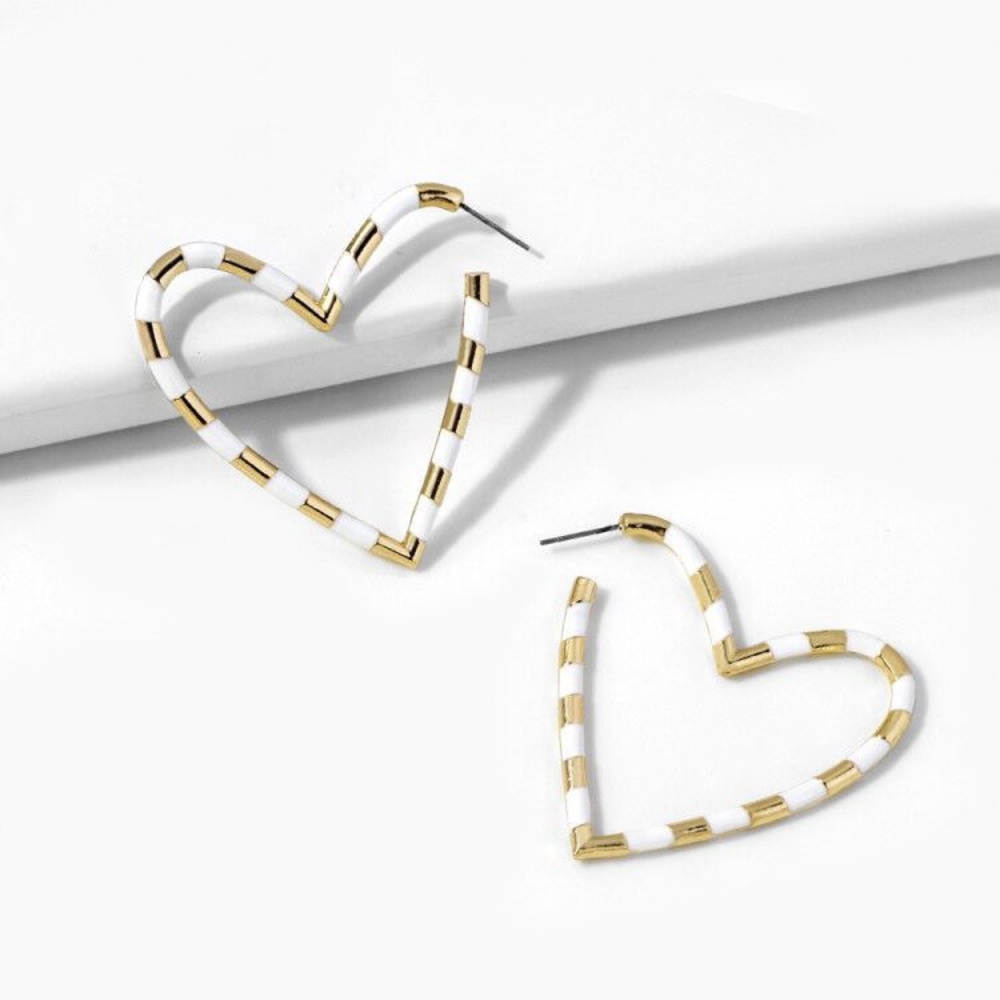 Lead With Your Heart Gold & White Enamel Earrings - Picture 4 of 5
